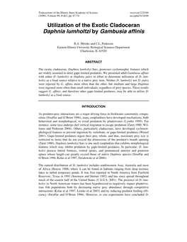 Utilization of the Exotic Cladoceran Daphnia Lumholtzi by Gambusia Affinis