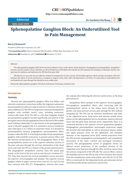 Sphenopalatine Ganglion Block: an Underutilized Tool in Pain Management