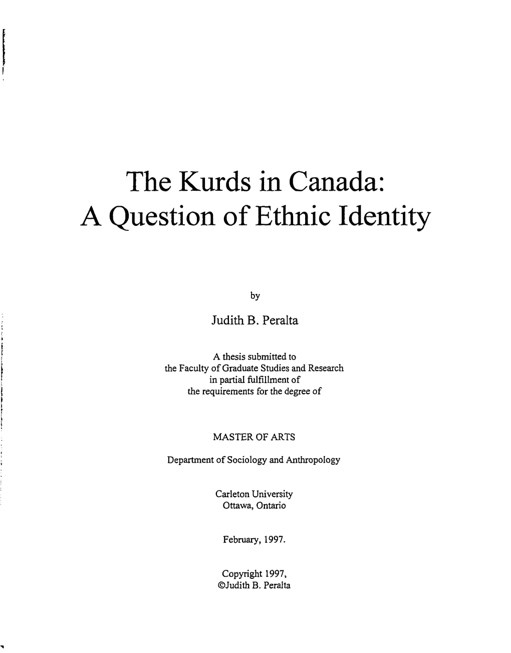 The Kurds in Canada: a Question of Ethnic Identity