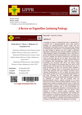 A Review on Trigonelline Containing Prodrugs