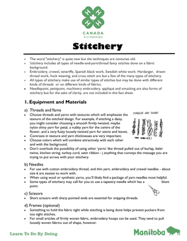 Stitchery Fact Sheets Were Adapted from Creative Craft Techniques and Craft Fun: Unit B Handicraft Project with the Permission of Manitoba of Agriculture