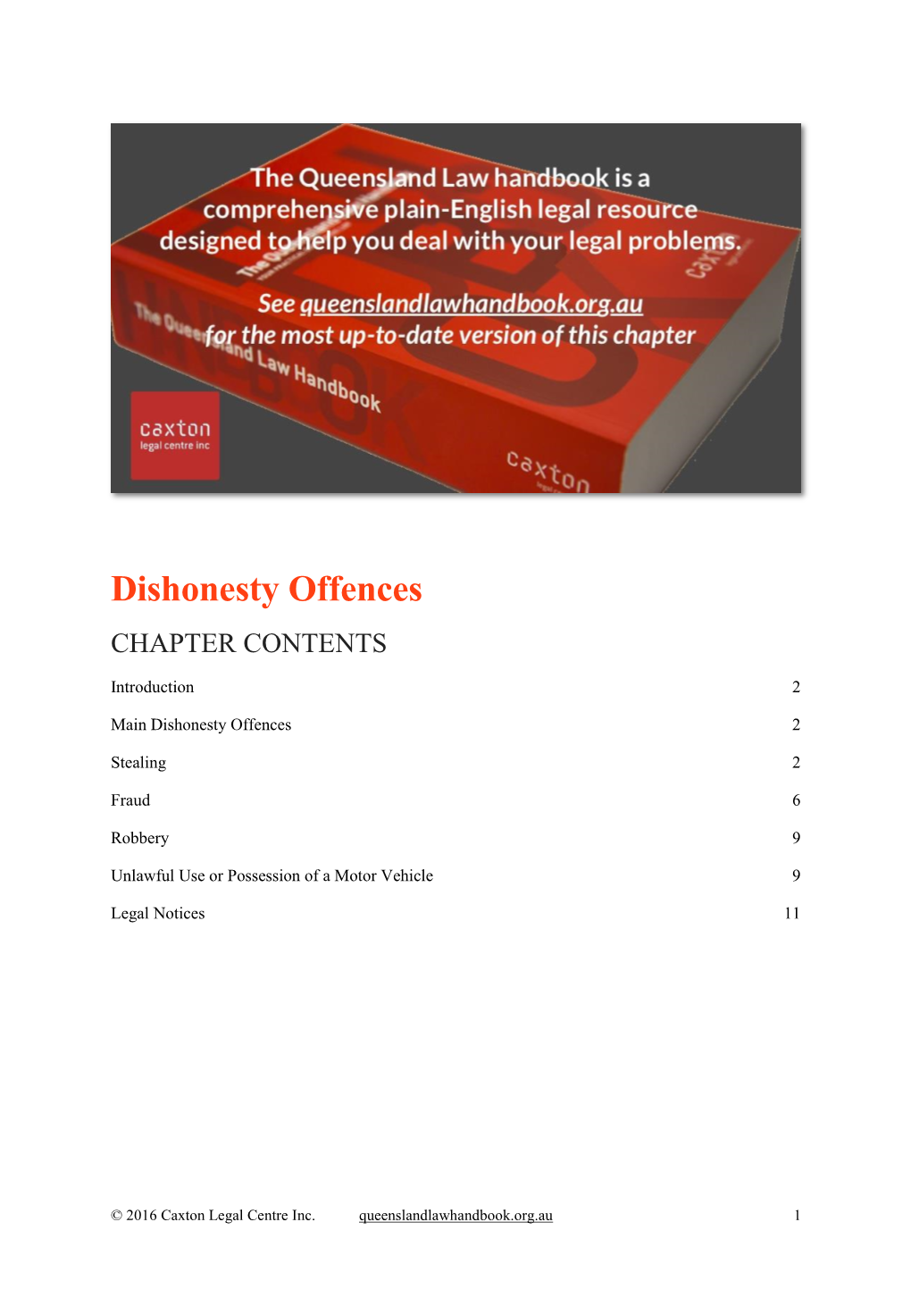 Dishonesty Offences CHAPTER CONTENTS