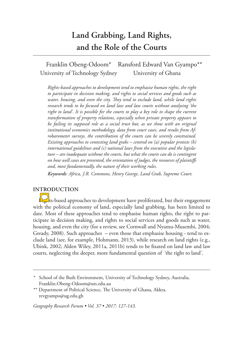 Land Grabbing, Land Rights, and the Role of the Courts