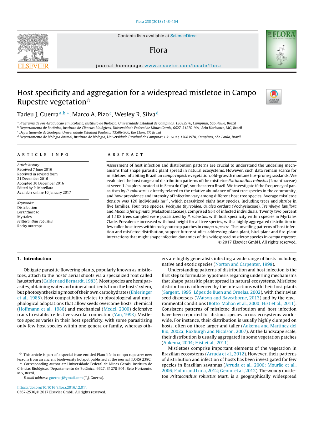 Host Specificity and Aggregation for a Widespread Mistletoe in Campo