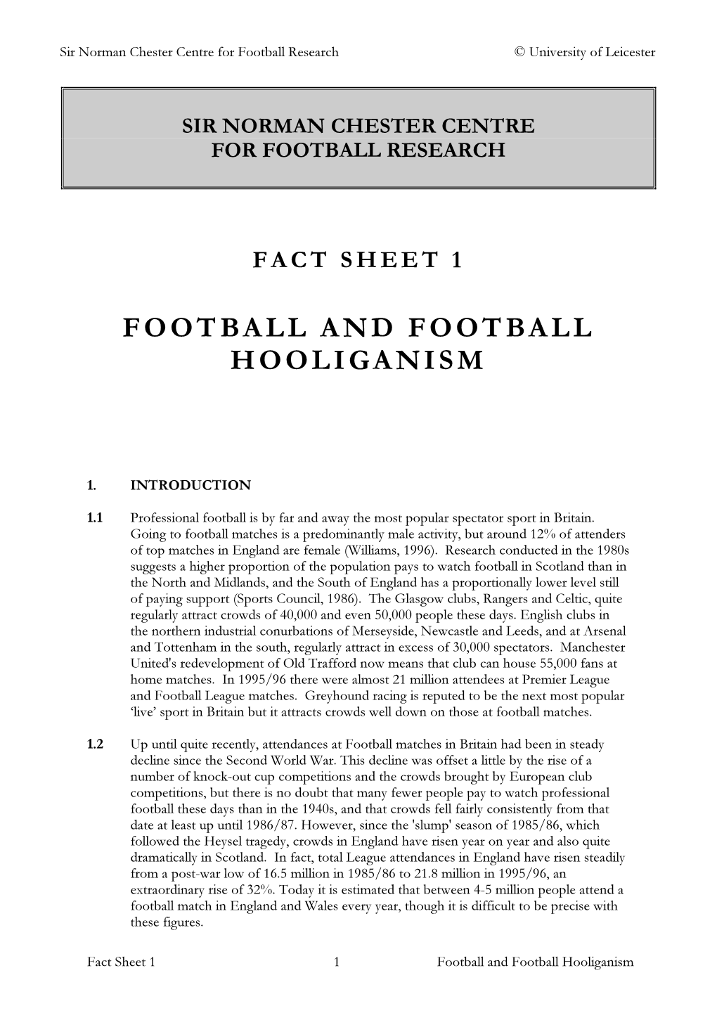 Football and Football Hooliganism