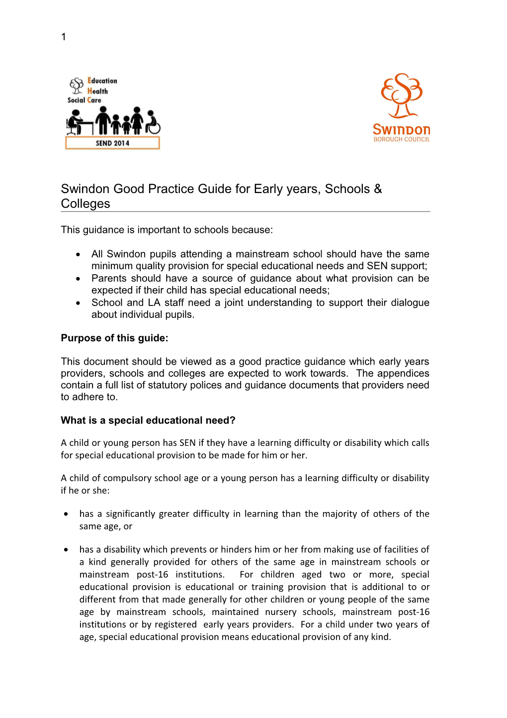 Swindon Good Practice Guide for Early Years, Schools & Colleges