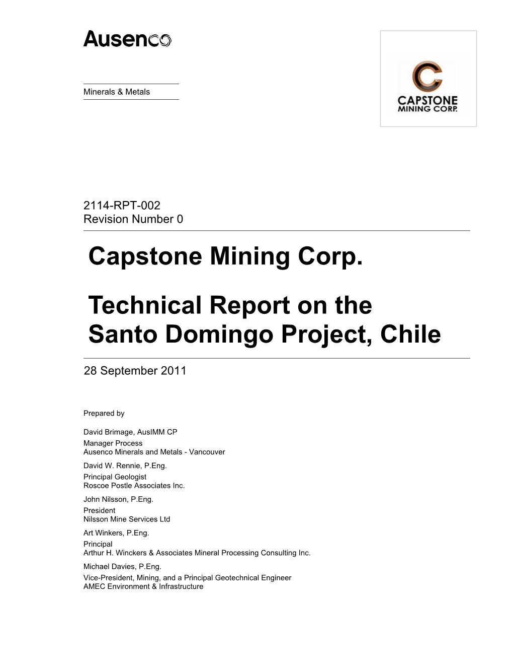Capstone Mining Corp. Technical Report on the Santo Domingo Project, Chile