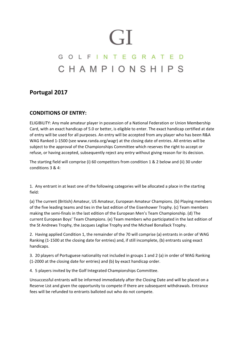 GI Championships Conditions of Entry