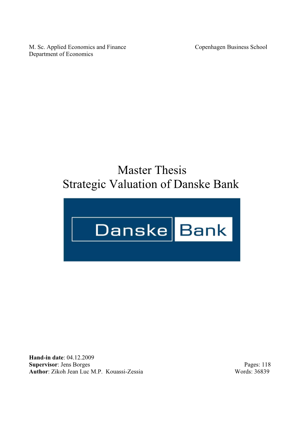 Master Thesis Strategic Valuation of Danske Bank