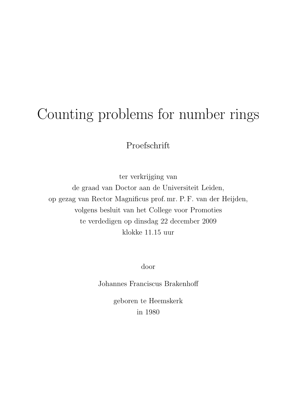 Counting Problems for Number Rings