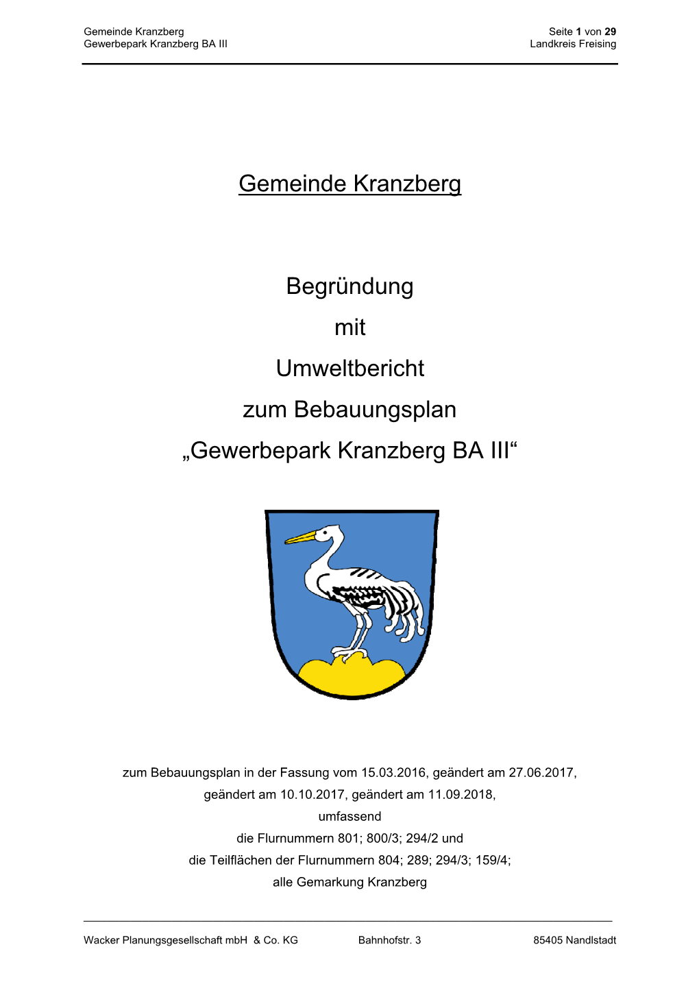 Gemeinde Kranzberg Begründung Mit Umweltbericht Zum