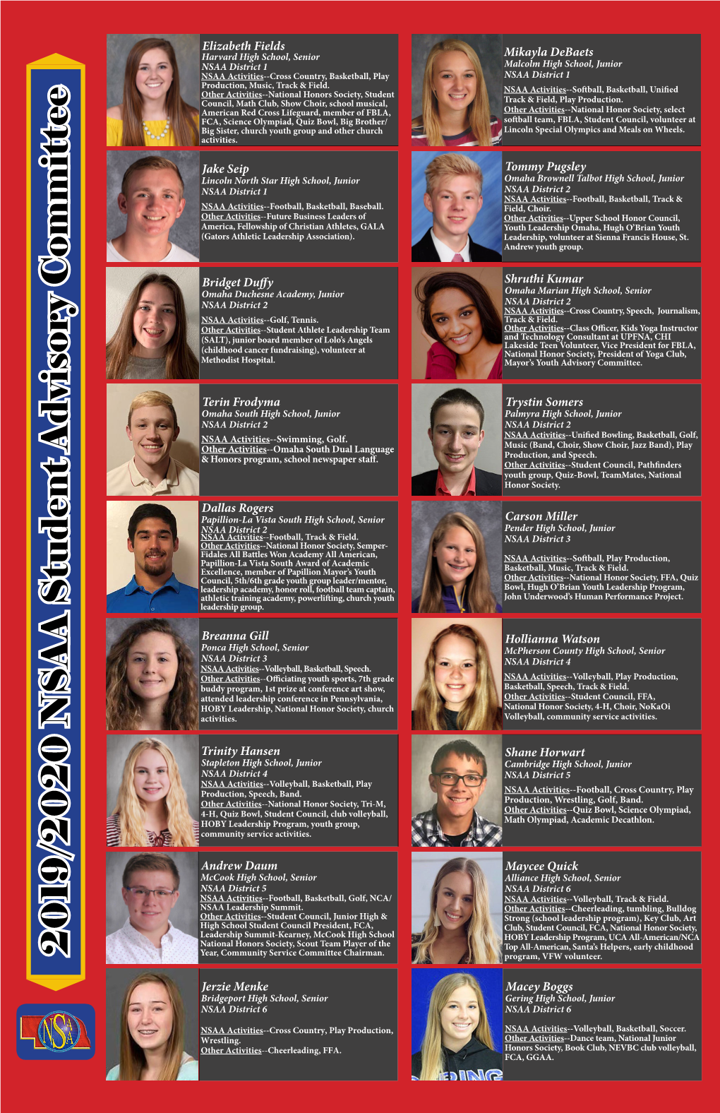 2019/2020 NSAA Student Advisory Committee Year, Community Service Committee Chairman