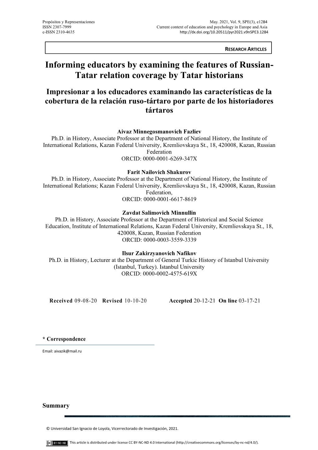 Tatar Relation Coverage by Tatar Historians