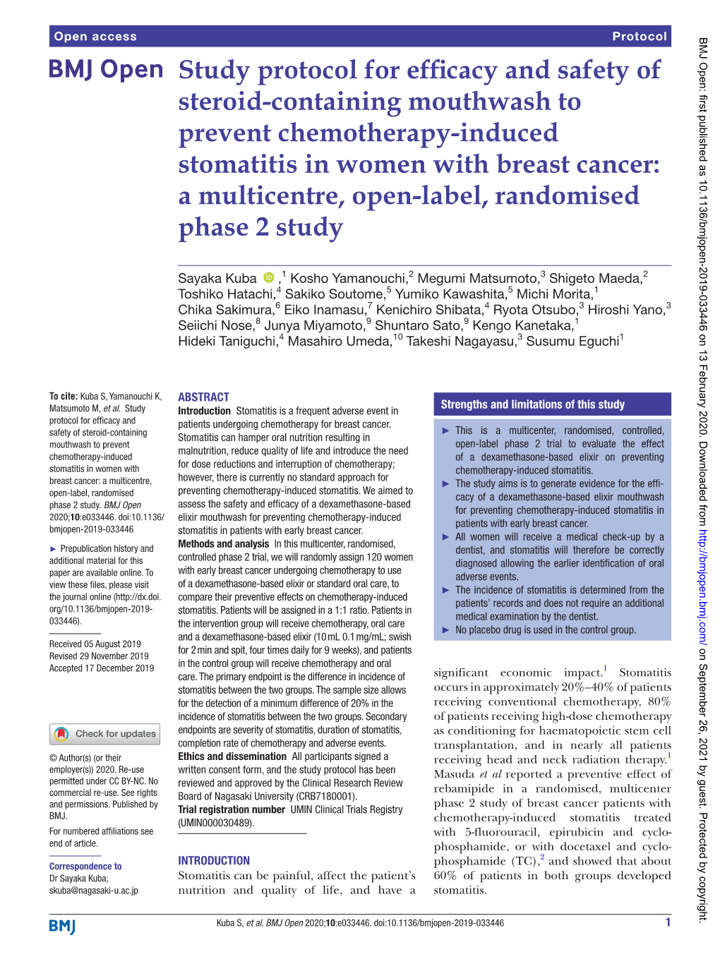 Containing Mouthwash to Prevent Chemotherapy-­Induced Stomatitis in Women with Breast Cancer: a Multicentre, Open-­Label, Randomised Phase 2 Study