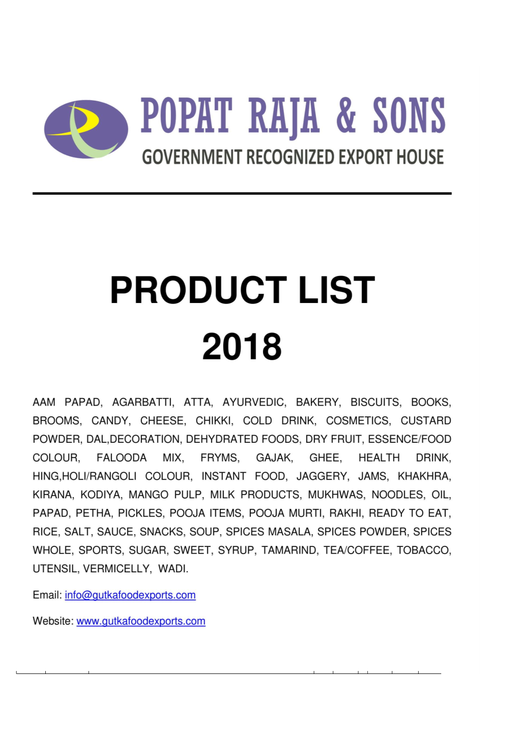 PRODUCT-LIST-2018.Pdf