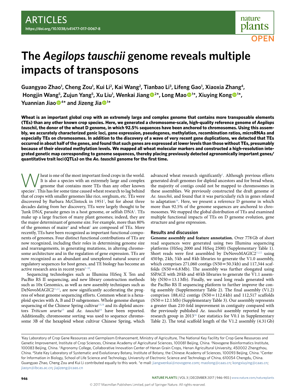 The Aegilops Tauschii Genome Reveals Multiple Impacts of Transposons