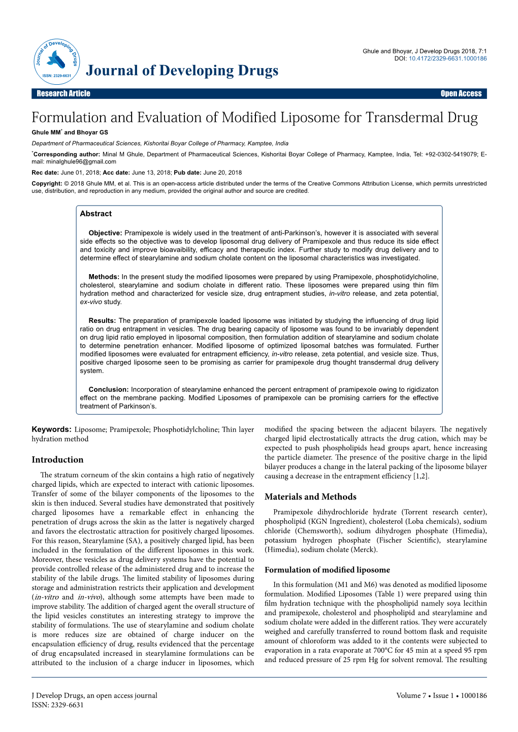 Formulation and Evaluation of Modified Liposome for Transdermal