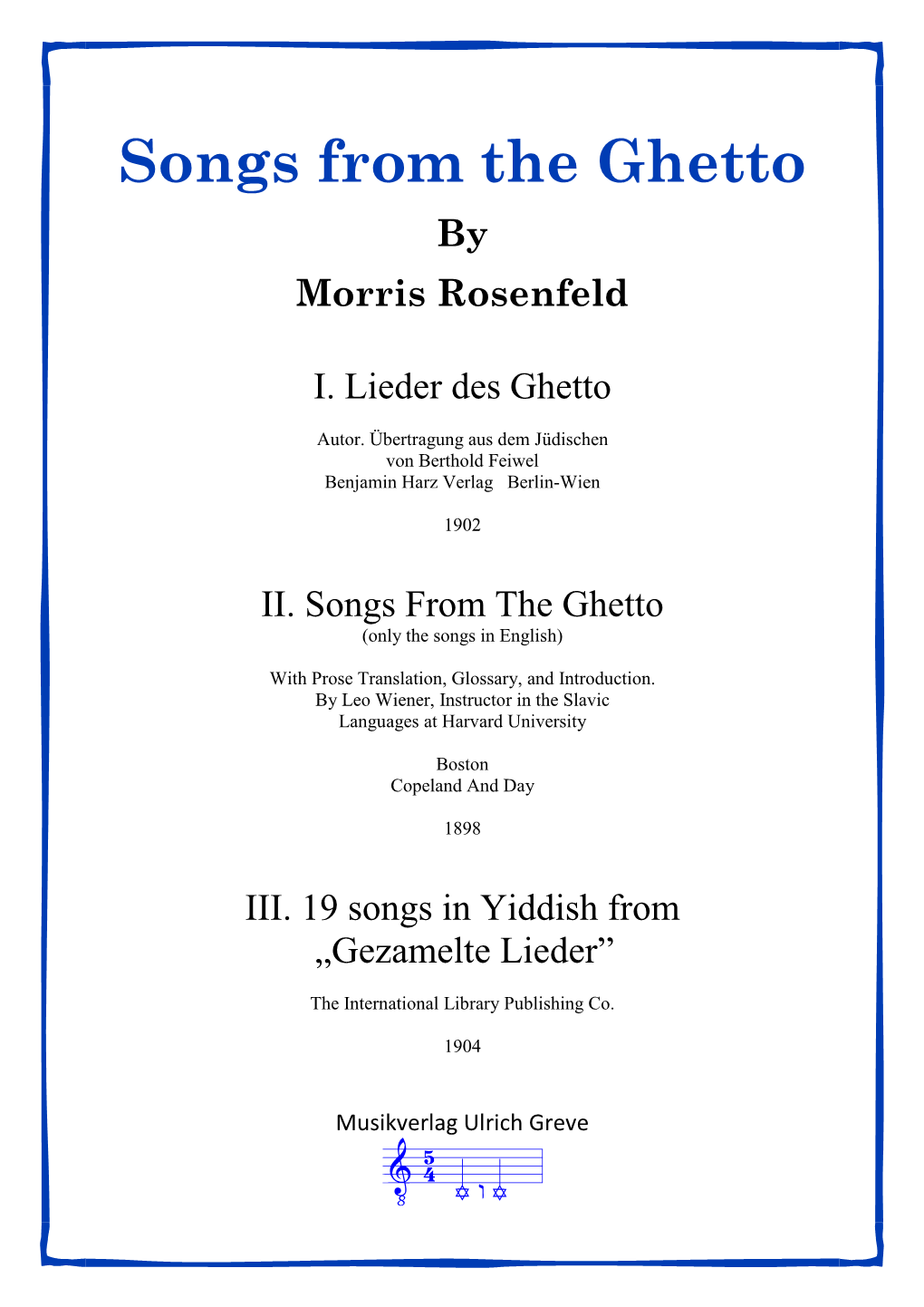 Songs from the Ghetto by Morris Rosenfeld