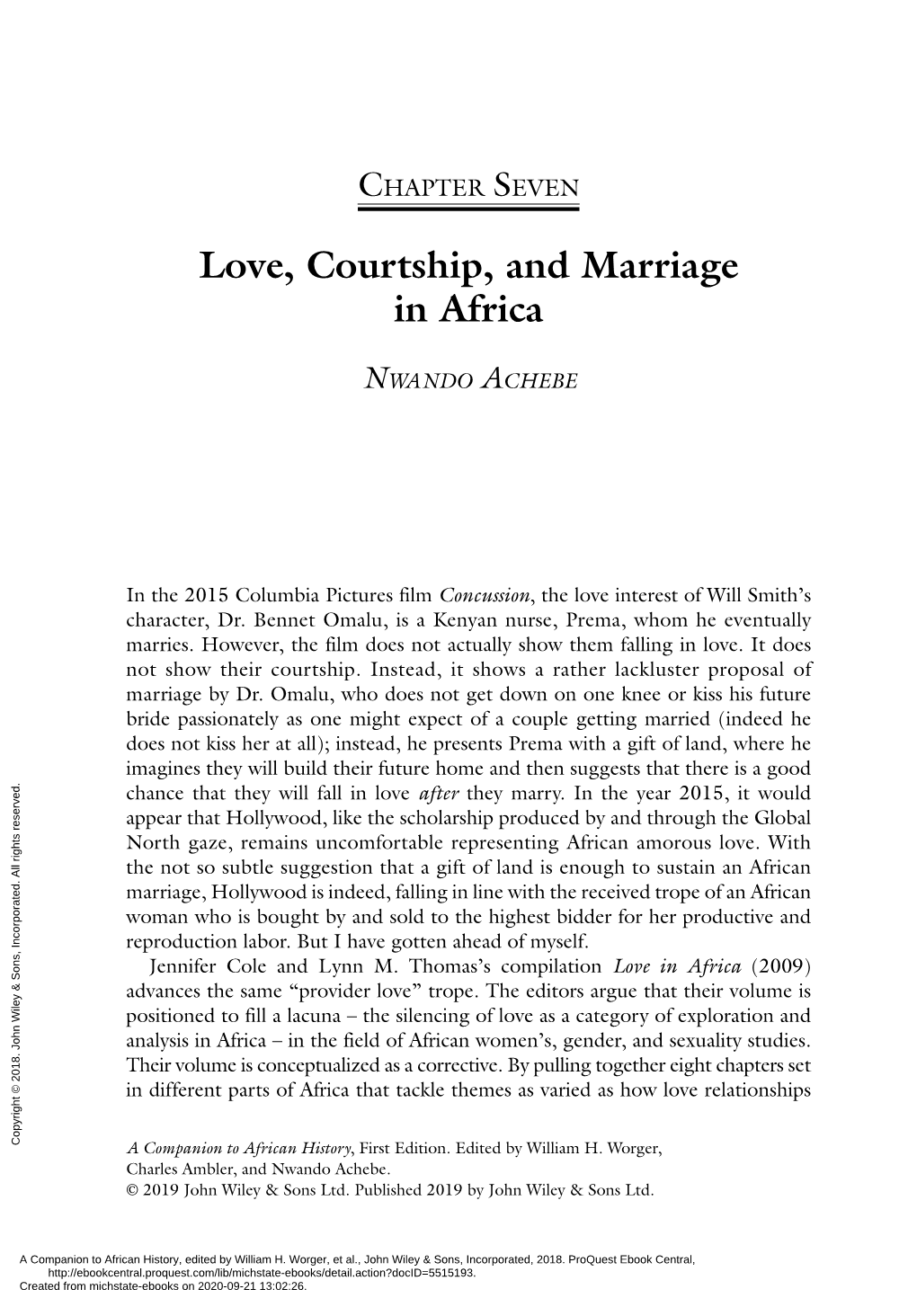 Love, Courtship, and Marriage in Africa