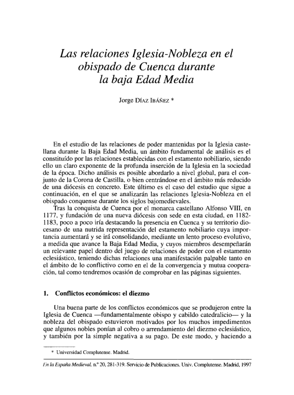 Las Relaciones Iglesia-Nobleza En El Obispado De Cuenca Durante La Baja Edad Media