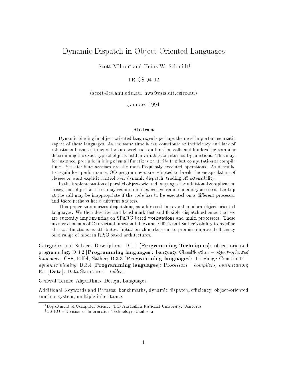 Dynamic Dispatch in Object-Oriented Languages