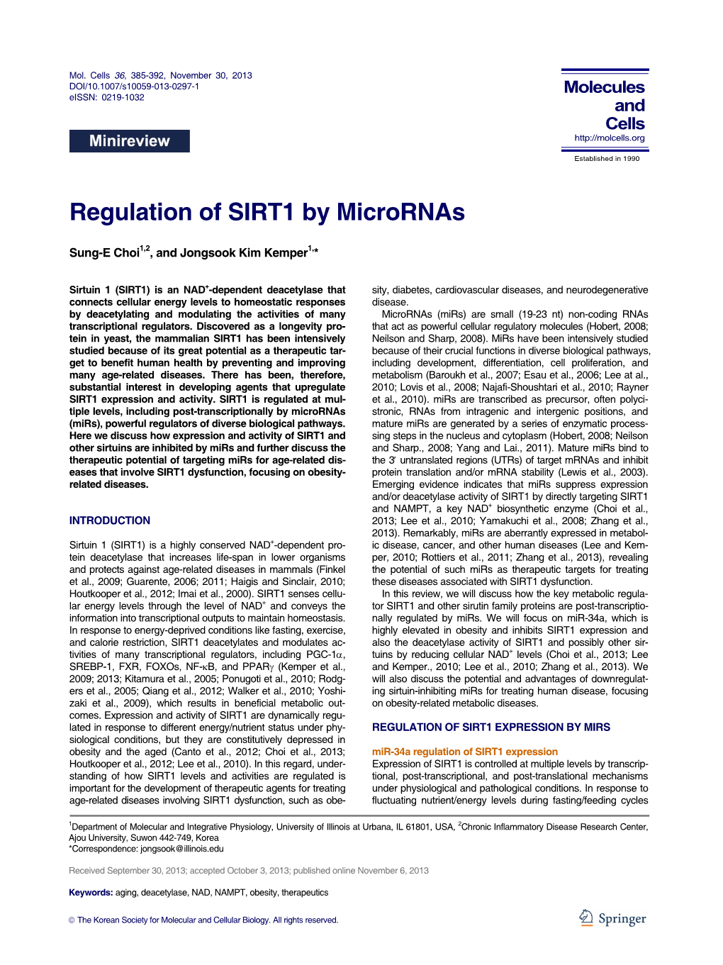 Regulation of SIRT1 by Micrornas