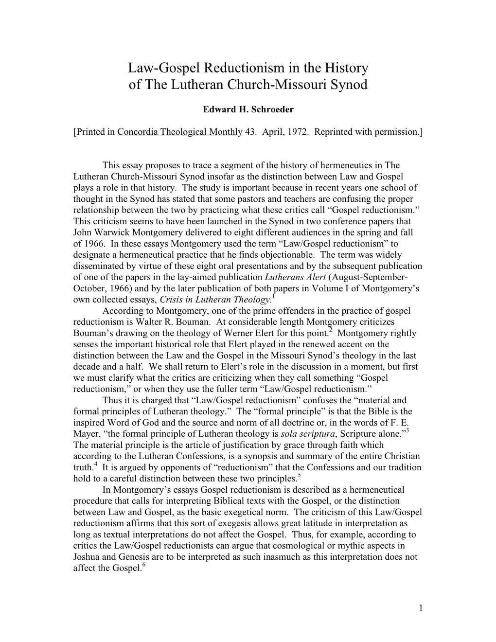 Law-Gospel Reductionism in the History of the Lutheran Church-Missouri Synod