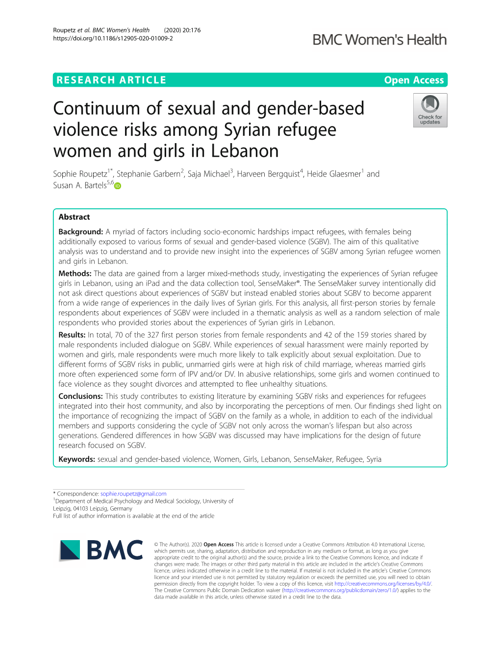 Continuum of Sexual and Gender-Based Violence Risks Among