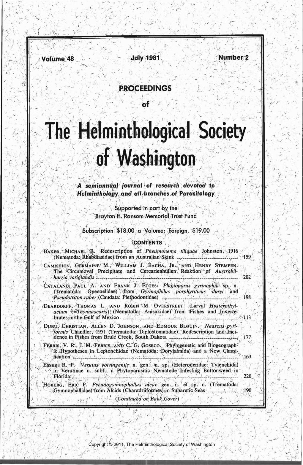 The Helfflinthological Society of Washington ,'-R*.I- :;.-V' '..--Vv -' 7 3 --,/•;,•¥'- -'•••^~''R.H