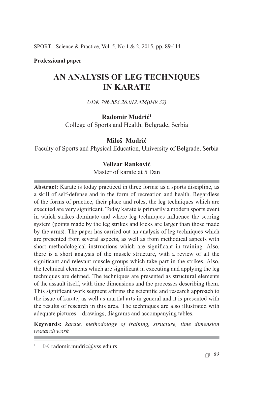 An Analysis of Leg Techniques in Karate