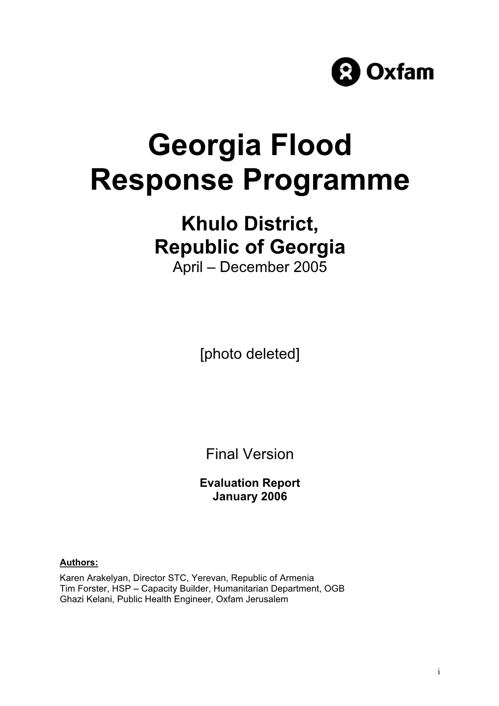 Evaluation of Oxfam Georgia's Flood Response Programme