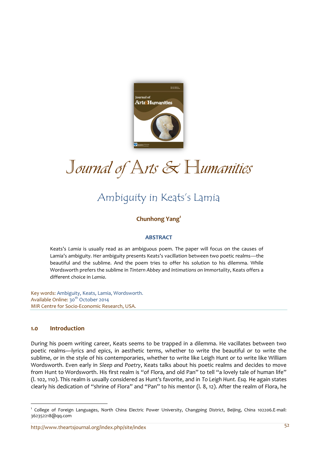 Journal of Arts & Humanities