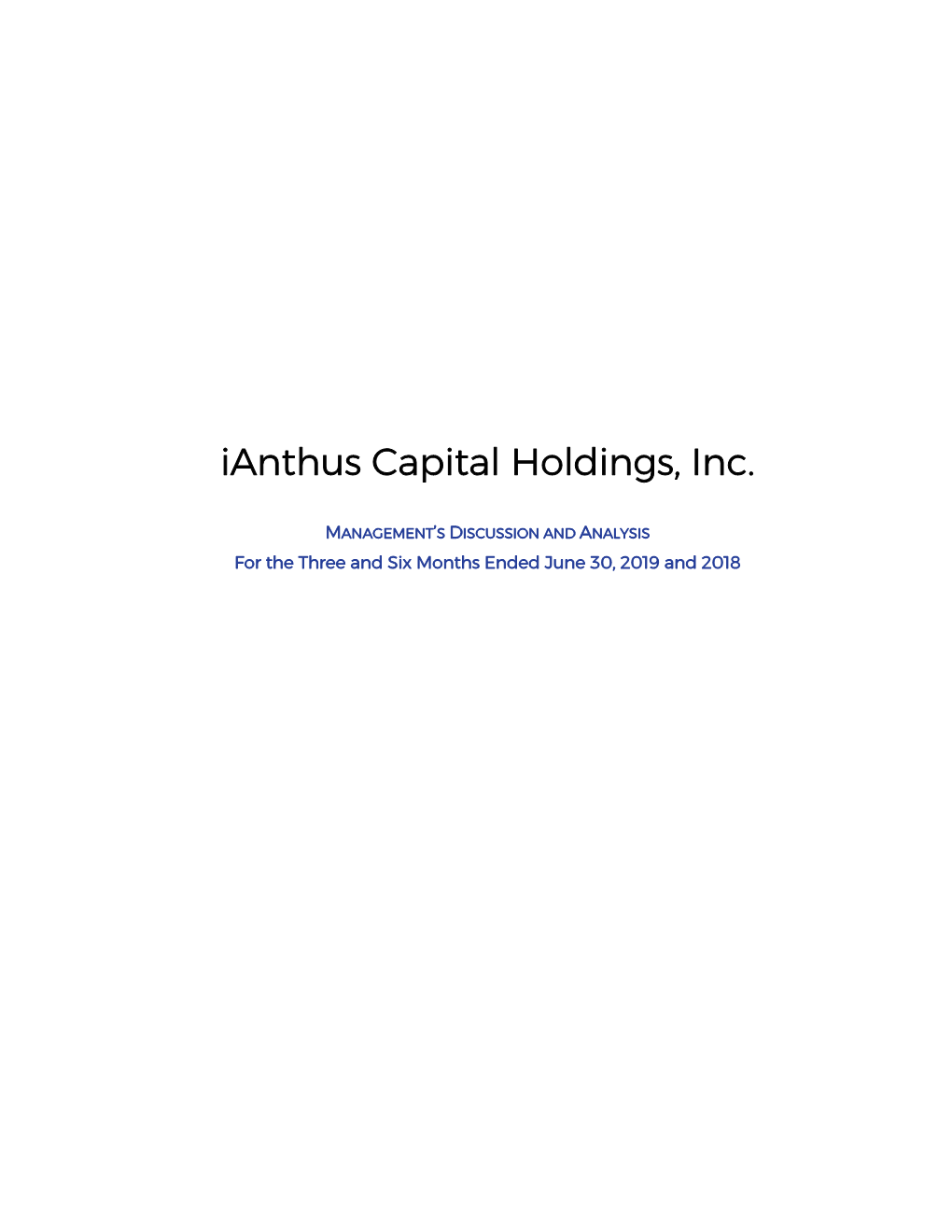 Ianthus Capital Holdings, Inc