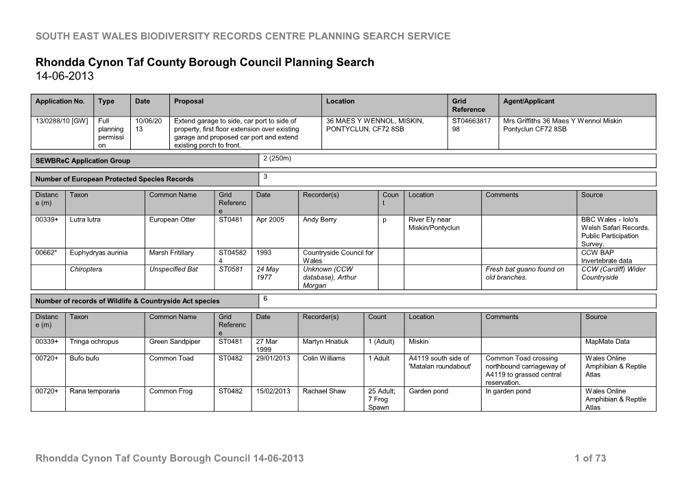 Rhondda Cynon Taf County Borough Council Planning Search 14-06-2013