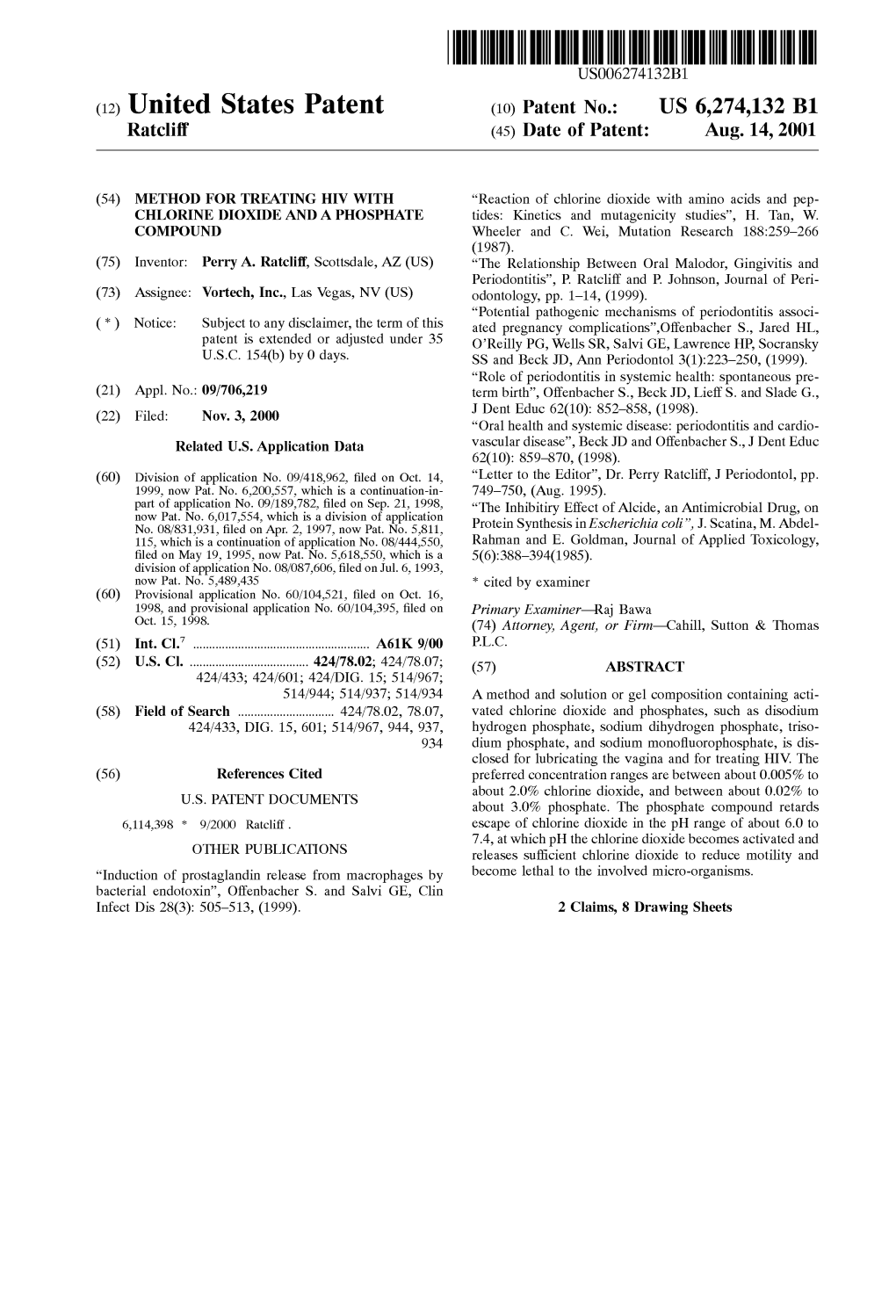 (12) United States Patent (10) Patent No.: US 6,274,132 B1 Ratcliff (45) Date of Patent: Aug