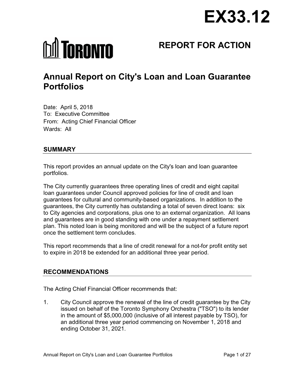 Annual Report on City's Loan and Loan Guarantee Portfolios