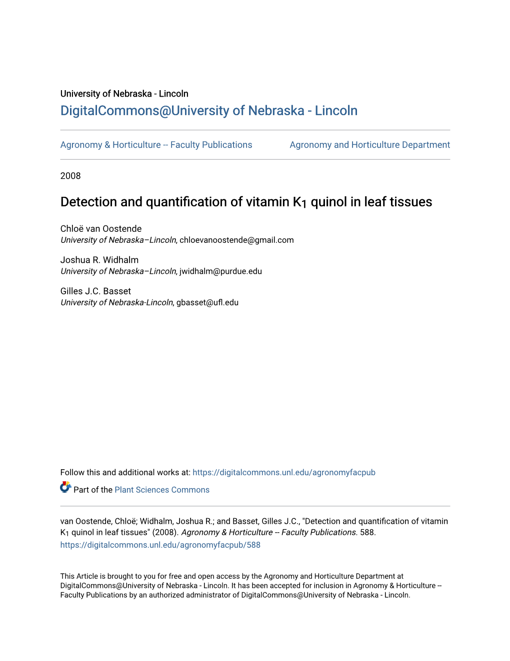 Detection and Quantification of Vitamin K&lt;Sub&gt;1&lt;/Sub&gt; Quinol in Leaf Tissues