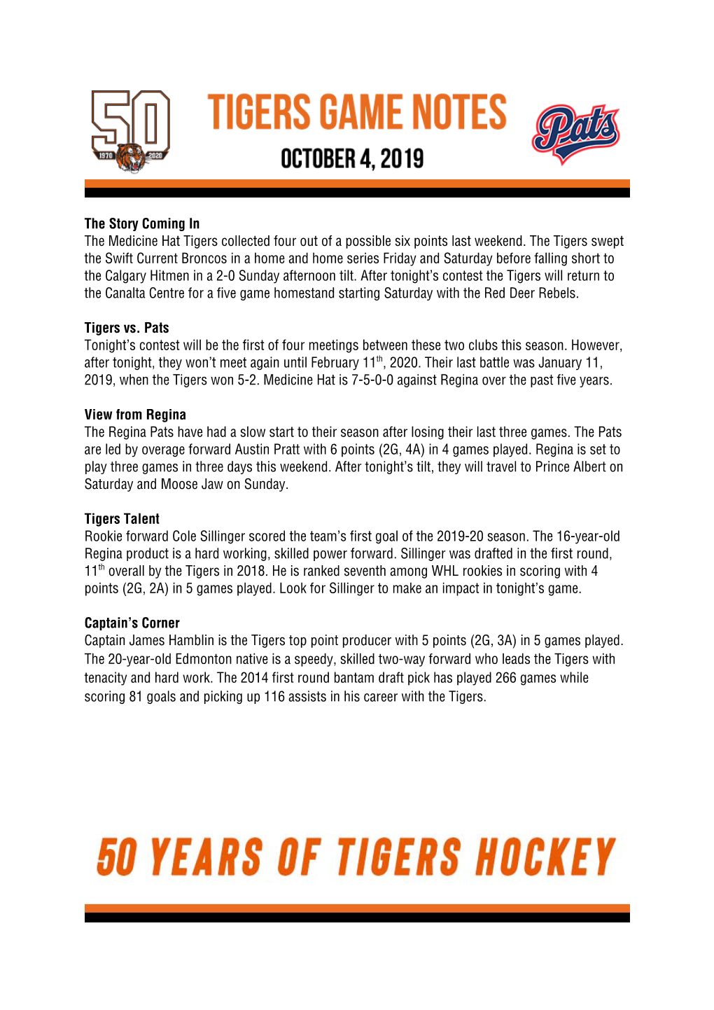 The Story Coming in the Medicine Hat Tigers Collected Four out of a Possible Six Points Last Weekend