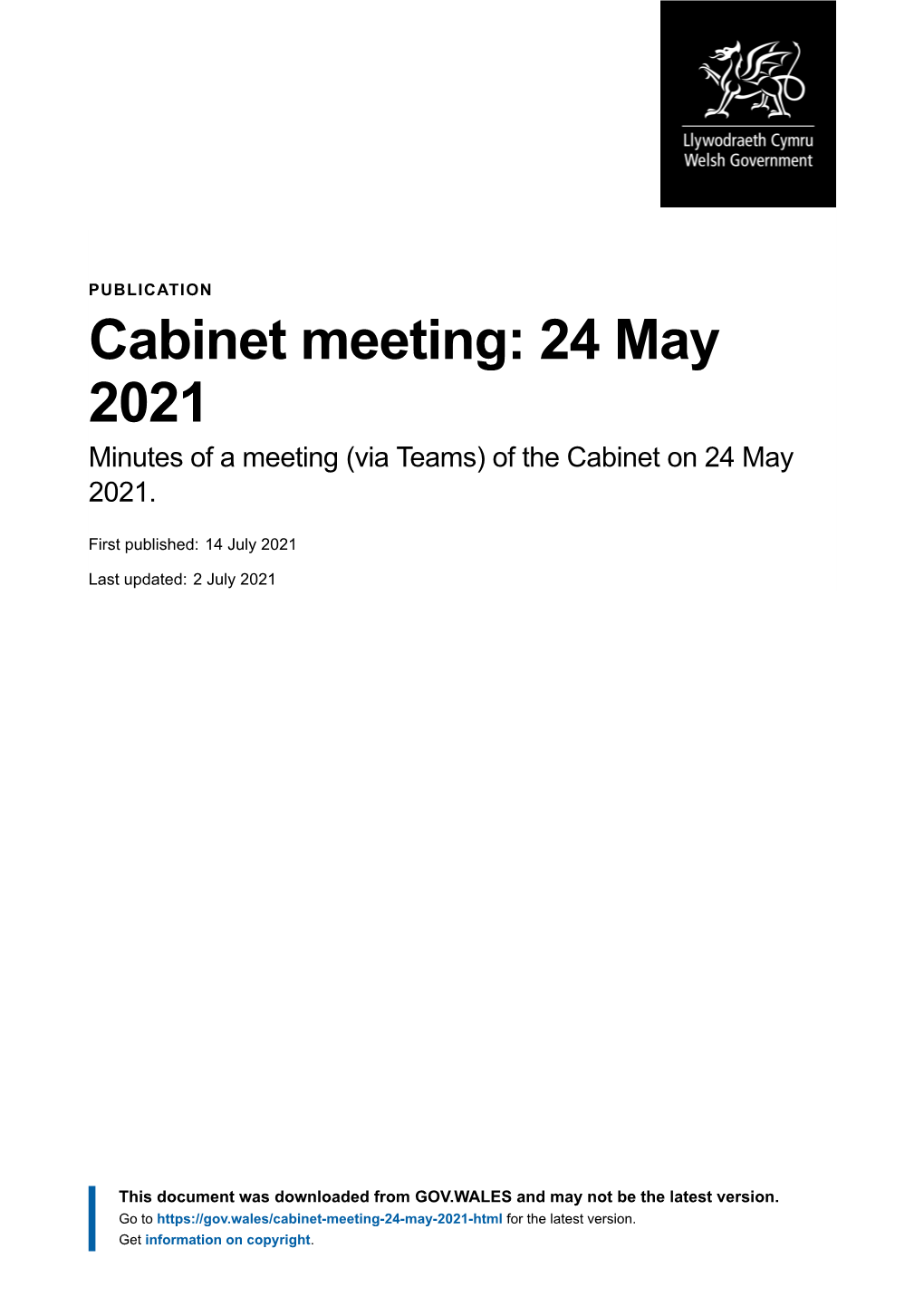 Cabinet Meeting: 24 May 2021 | GOV.WALES