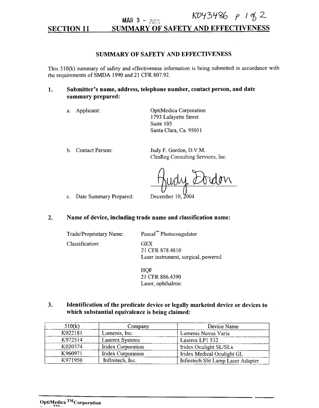 'KVV39% R J 2 SECTION 11 SUMMARY of SAFETY and EFFECTIVENESS