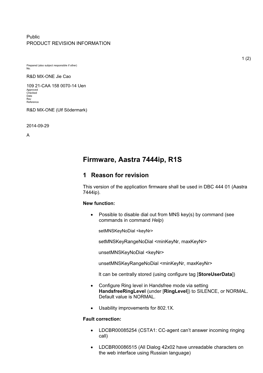 Firmware, Aastra 7444Ip, R1S