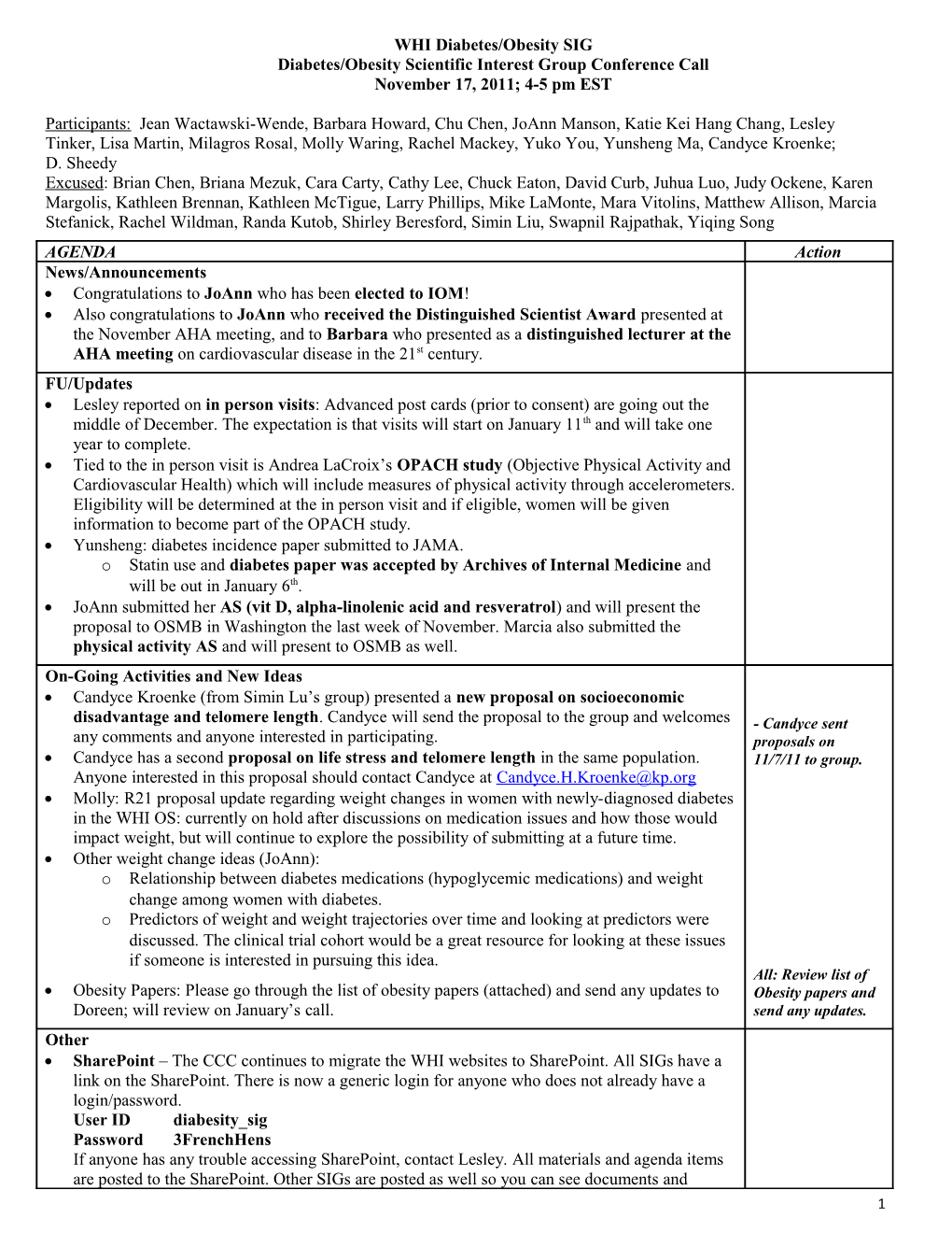 WHI Diabetes/Obesity SIG