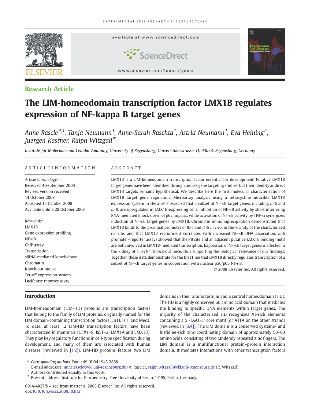 The LIM-Homeodomain Transcription Factor LMX1B Regulates Expression of NF-Kappa B Target Genes