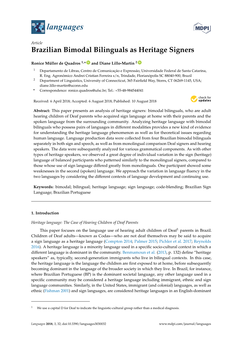 Brazilian Bimodal Bilinguals As Heritage Signers