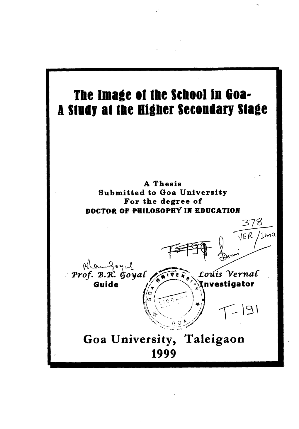 The Image Al the School in Goa- I Silly Al Ike Higher Secondary Stage