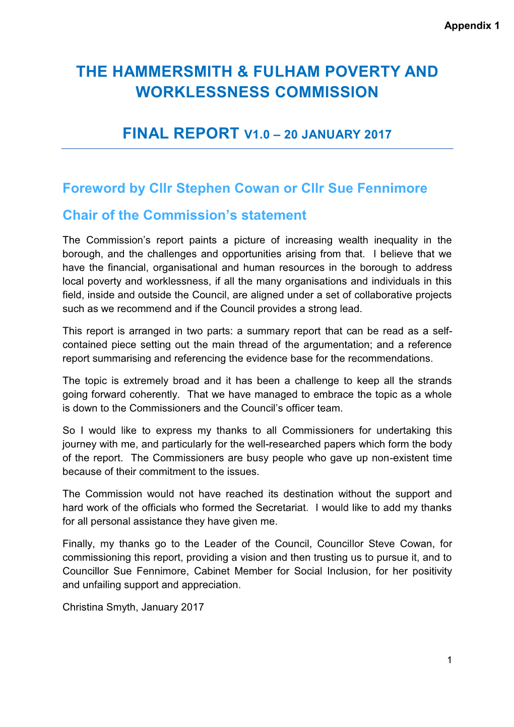 The Hammersmith & Fulham Poverty and Worklessness