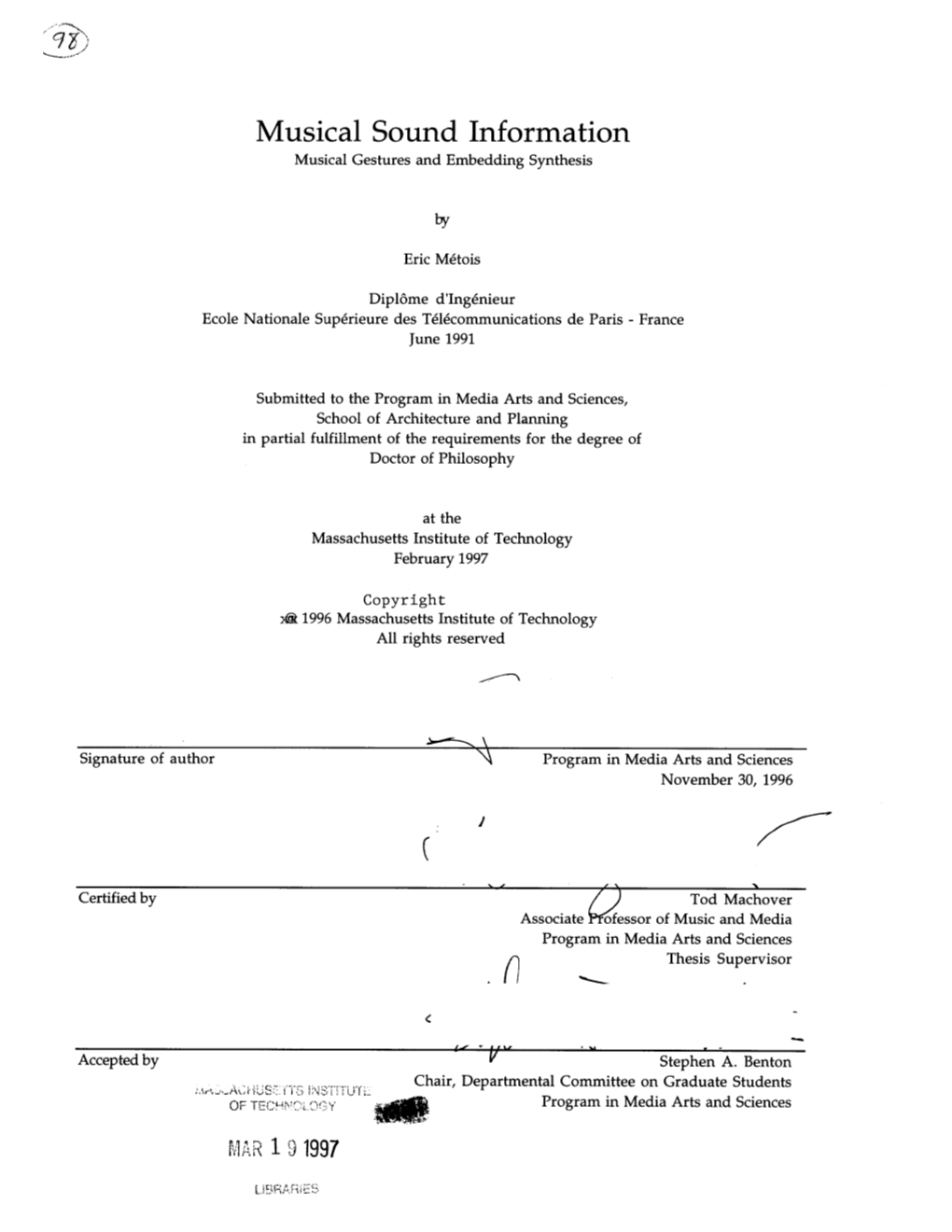 Musical Sound Information Musical Gestures and Embedding Synthesis