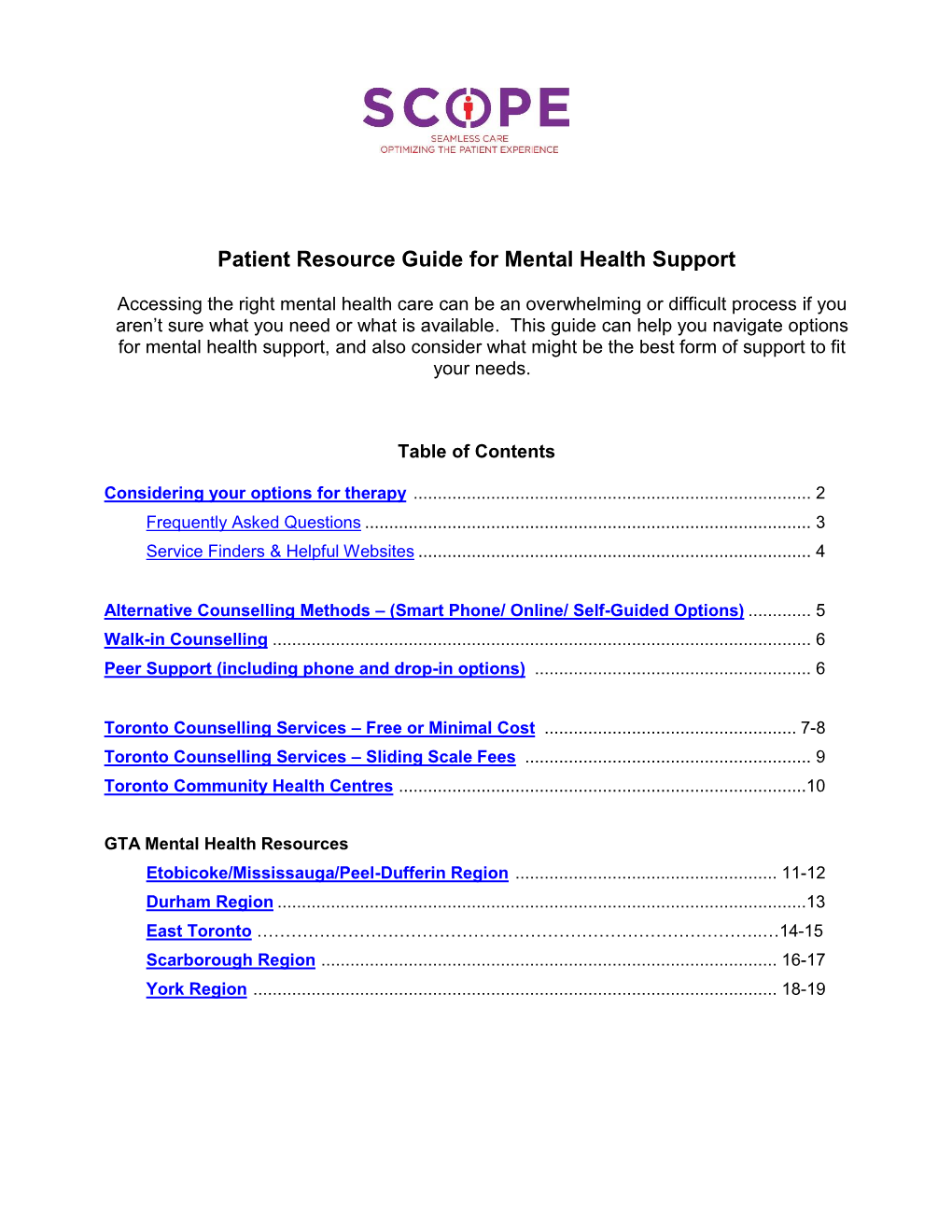 Patient Resource Guide for Mental Health Support