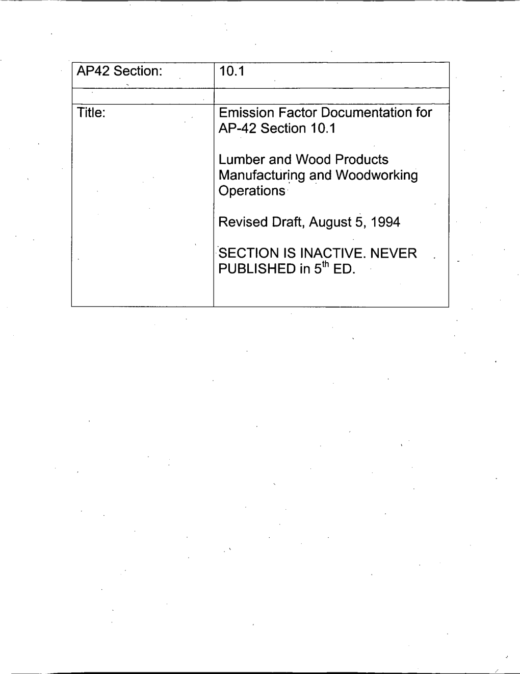 I AP42 Section: 10.1 Emission Factor Documentation for AP-42 Section