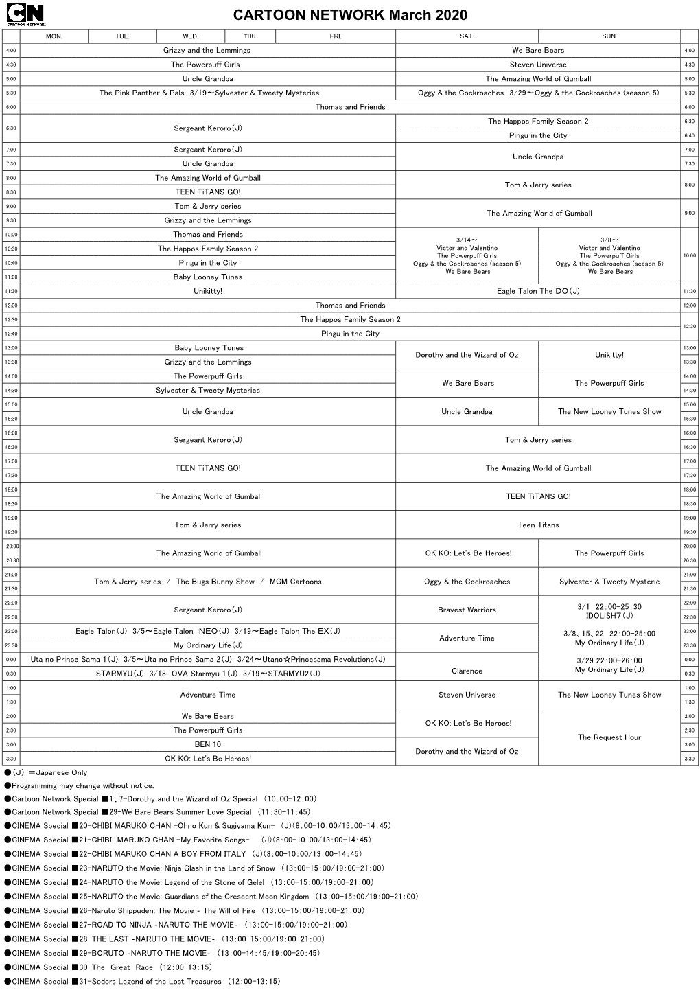 CARTOON NETWORK March 2020